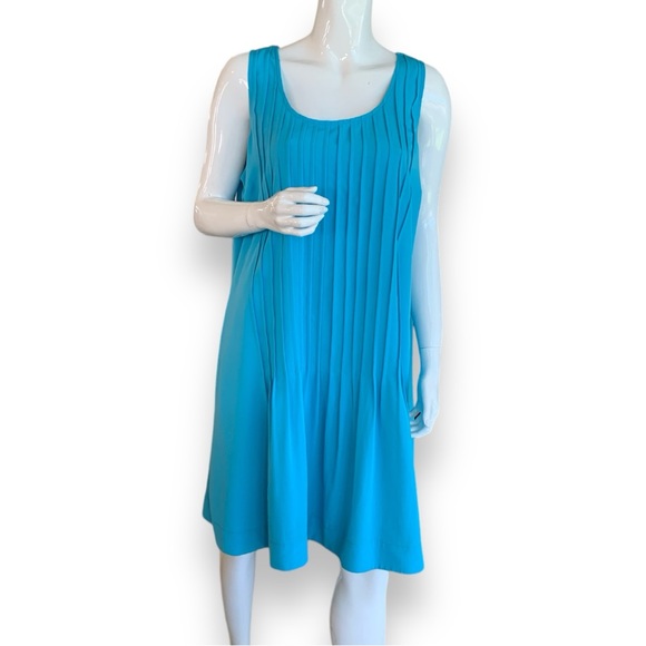 LAUREN RALPH LAUREN BLUE PIN TUCK CHIFFON SHIFT DRESS. WOMEN’s SIZE 16 - Picture 1 of 7